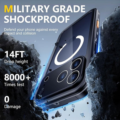 Red2Fire for iPhone 17 Pro Case Waterproof, [Built-in Screen Protector & Camera Protector][Compatible with MagSafe][Full Body Shockproof][IP68 Waterproof][Dustproof] Phone Case 6.3" Black/Clear