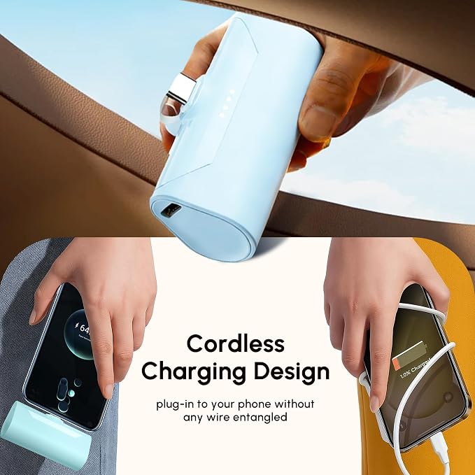 Mini Blue USB C Power Bank,4800mAh USB-C Portable Charger for iPhone 17 Pro Max, Little Backup External Type-c Battery Charger for iPhone 16e,USB Type C Battery Pack for Android Smartphones/Tablets