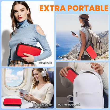 Red Double-Layer Hard Carrying Case, Electronics Organizer Travel Pouch | Multi-Pocket Zipper Tech Bag for Charger, Power Bank, Phone, USB Flash Drive, Cord, Cable