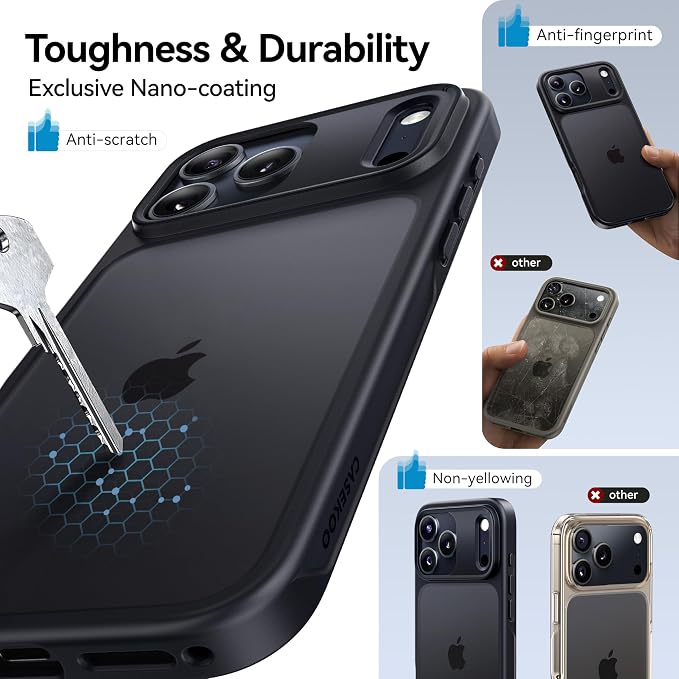 CASEKOO for iPhone 17 Pro Case, [Never Yellow Technology] [Mil-Grade Drop Protection] Translucent Slim Cover Women Men for iPhone 17 Pro Phone Case 6.3 inch, Frosted Black