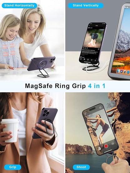 【2025 Upgraded】 Mag Safe Phone Ring Holder, SUPERONE Adjustable Magnetic Kickstand & Removable Phone Grip Compatible with Wireless Charging Only for iPhone 17 & 16 & 15 & 14 & 13 & 12 Series - Purple