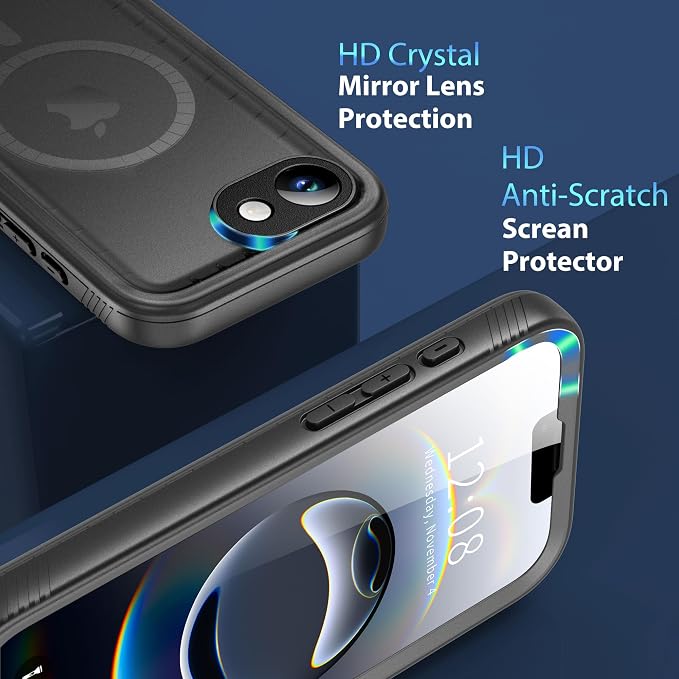 SPORTLINK for iPhone 16e/17e Case, IP68 Waterproof Military Protective Full Body Heavy Duty Shockproof 360 Sealed Dustproof with Camera Screen Protector Cover for i Phone 16 e 6.1" Mag/Black