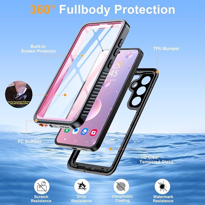 for Samsung Galaxy S25 Plus Case, IP68 Waterproof with Built-in Screen&Lens Protector [14FT Military Shockproof] Full Body Heavy Duty Protective Phone Case for S25 Plus 5G, Pink
