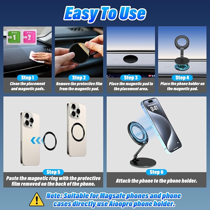 Double-Sided Magnetic Phone Holder, 3-Sided 4200gf Strong Magnetic, 300° Foldable for Iron Surfaces, MagSafe Compatible, for iPhone & Android