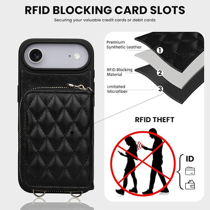 Keallce Case for iPhone Air 6.5'' Wallet Case, Crossbody Zipper Purse with Wrist Strap Lanyard Handbag, RFID Blocking Card Holders, Kickstand Flip Leather Cover for iPhone 17 Air, Black