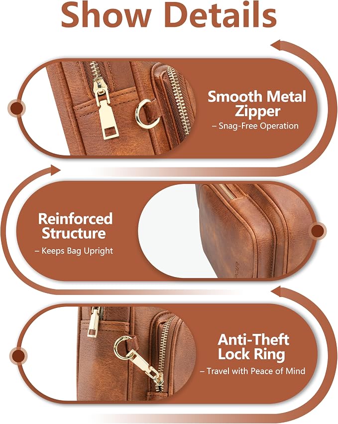 Anti Theft Crossbody Bags for Women,RFID Sling Bag Travel Purse,Vegan Leather Cross Body Purses Chest Bag for Travel(Pure Brown) | Multi-Pocket, Structured bag, Any Occasion
