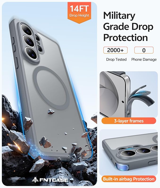 FNTCASE for Samsung Galaxy S26 Ultra Case, Compatible with Magsafe Gray | Screen Protector, Full Camera Protection, Translucent Matte, 14FT Military Grade Drop Proof, Protective Phone Cover