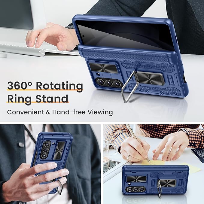 VEGO for Fold 5 Case with Privacy Screen Protector & Hinge Protection | Slide Camera Cover,Built-in Magnetic Ring Stand, Full-Body Shockproof Protective Case for Samsung Galaxy Z Fold 5 2023