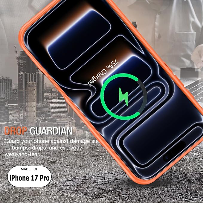 Battery Case for iPhone 17 Pro, 10000mAh Rechargeable Portable Charging Case with Wireless Charging Compatible for iPhone 17 Pro (6.3 inch) with Carplay Extended Battery Pack Charger Cover (Orange)