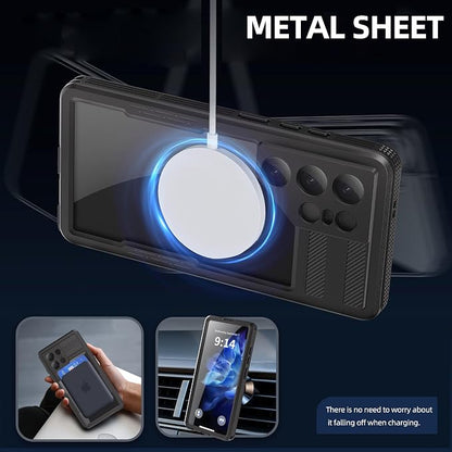 Omio for Galaxy S25 Ultra Waterproof Case Compatible with MagSafe, Magnetic Waterproof Full Body IP68 Underwater Case Built-in Screen Protector Military Grade Shockproof Case for Men Women Black