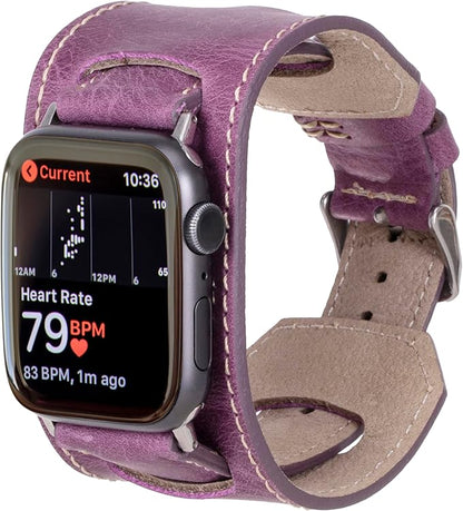 HARDISTON Cuff Watch Band Compatible with Apple 40mm for men & women, Handmade Genuine Leather, Compatible with iWatch Series 11 10 9 8 7 6 5 4 3 2 1 SE Ultra, Leather Wristband, Medium/Band-Purple