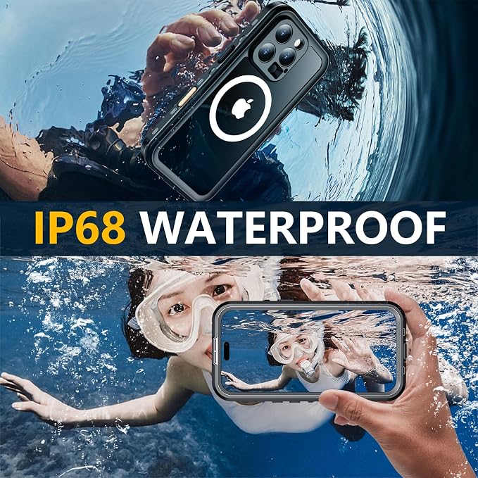 Red2Fire for iPhone 16 Pro Max Case Waterproof, [Built-in Screen Protector & Camera Protector][Compatible with MagSafe][Full Body Shockproof][IP68 Waterproof][Dustproof] Phone Case 6.9" Black/Clear