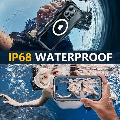 Red2Fire for iPhone 16 Pro Max Case Waterproof, [Built-in Screen Protector & Camera Protector][Compatible with MagSafe][Full Body Shockproof][IP68 Waterproof][Dustproof] Phone Case 6.9" Black/Clear