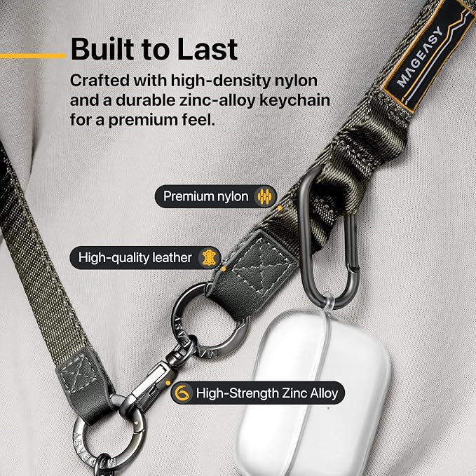 MAGEASY 2-In-1 Cell Phone Lanyard Crossbody - Universal Crossbody Phone Leash & Wrist Strap with Built-in Keychain, Phone Tether Tab | Anti Drop & Anti Theft for Daily & Travel (Concrete Grey)