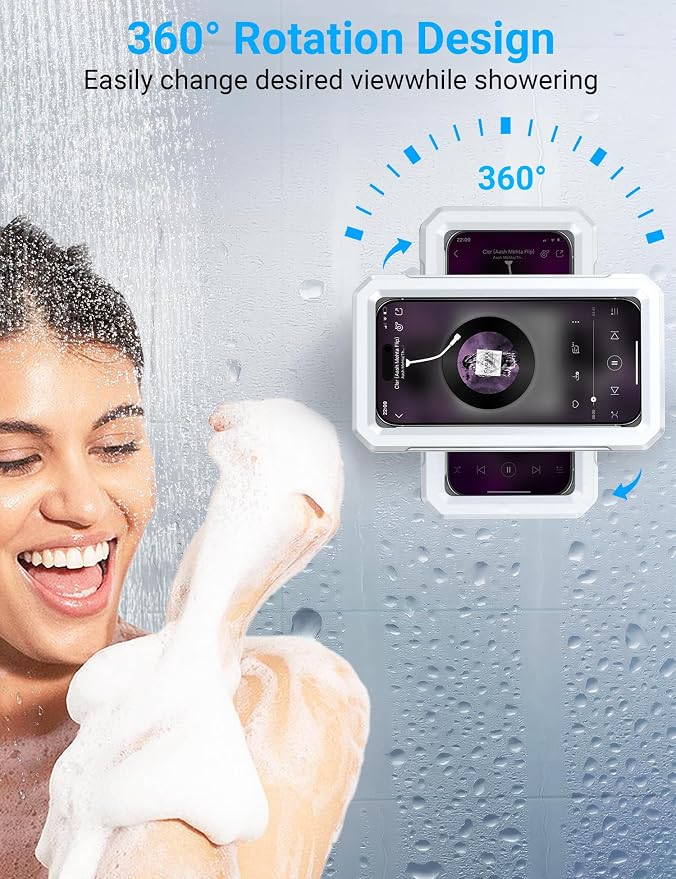 Coolpow Shower Phone Holder Waterproof【480°Rotatable】Retractable Adjustable Shower Phone Case Shower Stall Accessories for Bathroom Wall Phone Mount Stand Water Proof Anti Fog Case for 4-7"Cellphones
