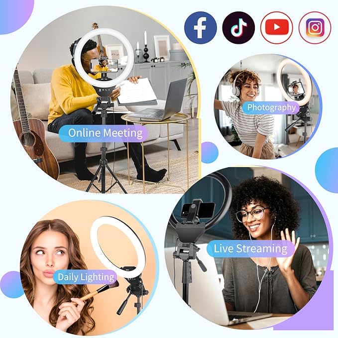 Sensyne 12-inch Ring Light with 67-inch Selfie Stick, Tripod and Phone Holder, Selfie Remote Control Circle Light for Live Stream/Video Recording/TikTok, Compatible with All Phones and Cameras