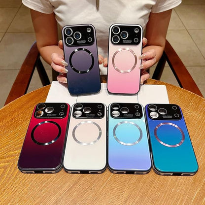 Gradient Glass-Gloss Case for iPhone 17/16/15/14/13 Series - Magnetic Case with Full Camera Lens Protector, Scratch Resistant Gradient Glass Back Cover Phone Case (Blue,for iPhone 16proMax)