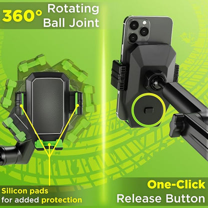 Cell Phone Mount for Truck Phone Holder for Truck Drivers - Heavy Duty Suction Cup + Dashboard Pad, iPhone Holder for Dashboard Window 16.9 inch Long, for iPhone & Samsung, Big Rig Trucker, Green