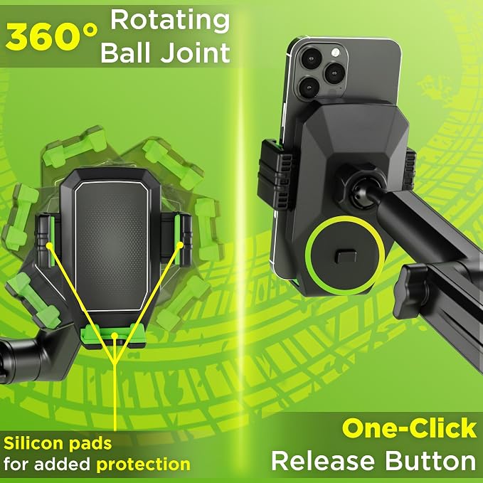 Cell Phone Mount for Truck Phone Holder for Truck Drivers - Heavy Duty Suction Cup + Dashboard Pad, iPhone Holder for Dashboard Window 16.9 inch Long, for iPhone & Samsung, Commercial Trucker, Green