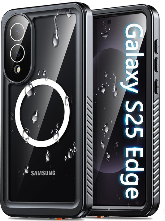 Oterkin Waterproof Case for Samsung Galaxy S25 Edge Case Compatible with MagSafe,Full Body Protective Rugged S25 Edge Phone Case with Built-in HD Screen & Lens Protector [12FT Military] (Black)