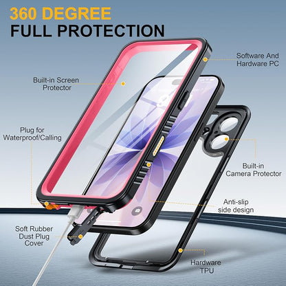 ANTSHARE for iPhone 17 Case, IP68 Waterproof Shockproof Case, [Built-in Screen Protector] - 12 FT Military Dropproof - Full Body Heavy Duty Rugged Phone Cover 6.3 inches - Pink/Clear