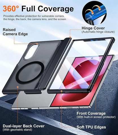 SPIDERCASE Magnetic for Samsung Galaxy Z Fold 8 Case, [Built-in Stable Kickstand] [Rugged Hinge Protection] Military Grade Heavy Duty Drop Protection for Z Fold 8 Durable Cover, Black