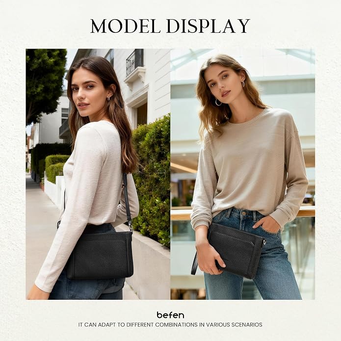 befen Genuine Leather Wristlet Wallet for Women Soft RFID Leather Clutch Purse with Built in Wallet Trendy Crossbody Bag