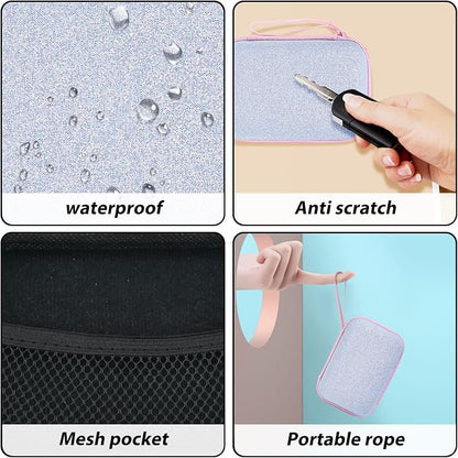 Glitter Phone Case Set, Bling Organizer with Cable Protector for iPhone, Soft Cable Organizer, Charger Case (Silver)