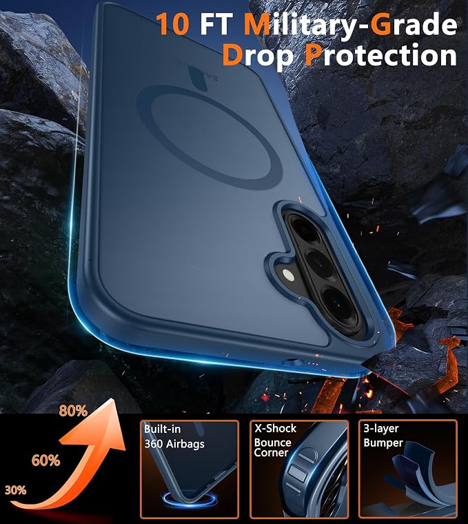 FNTCASE for Galaxy A26 5G Phone Case: Magnetic Matte Translucent Military Grade Drop Protection Cell Phone Cover - Slim Rugged Durable Shockproof Protective for Samsung A26 Cases - Blue