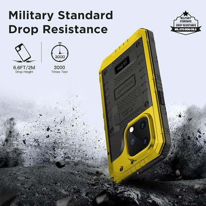 Mitywah Waterproof Case for iPhone 14 Pro, Heavy Duty Shockproof Case with Built-in Screen Protector, Full Body Underwater Protective Metal Case 6.1 inch, Yellow