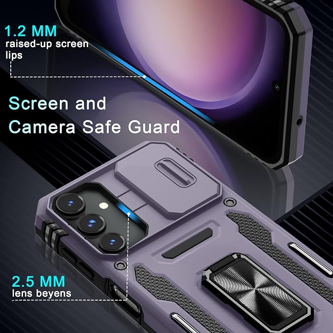 DEERLAMN Case for Samsung Galaxy A16 5G with Slide Camera Cover+Screen Protector (1 Pack), Rotated Ring Kickstand Military Grade Shockproof Protective Cover-Deep Purple