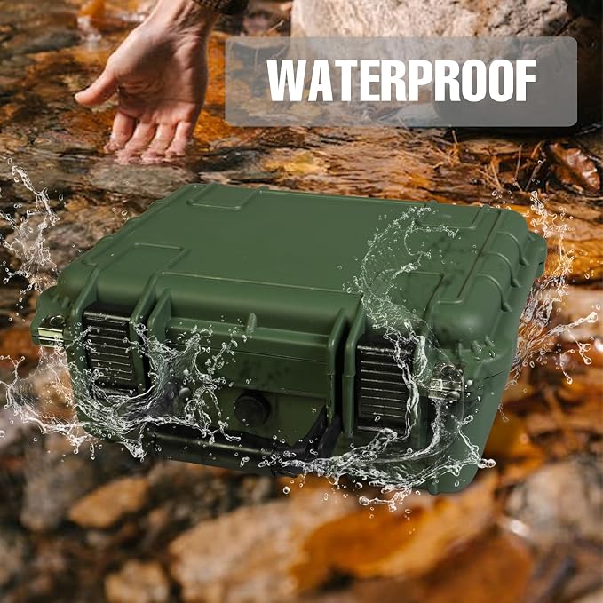 Jack Boss 14x 11.5x 6.5 Inch Hard Case, Portable Weather Waterproof Protective Camera Case with Customizable Foam, Fit Use of Drones, Camera, Equipments, Green