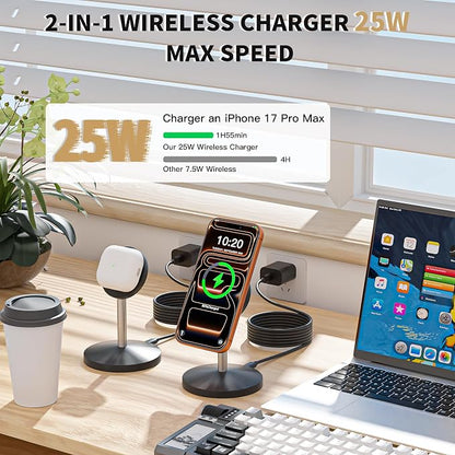 Magnetic Wireless Charging Station,25W Fast Charger 6FT Mag safe Wireless Station Pad,[Qi2.2 Certified] 360° Charger Stand for iPhone 17/17 Pro/Air/17 Pro Max/16 Pro Max/15/14/13/12, AirPods Pro 2/3/4