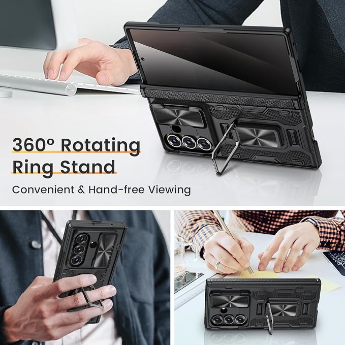 VEGO for Samsung Z Fold 7 Case with Screen Protector Anti-Peeping,Black | Built-in Hinge Protection &Slide Camera Cover Full-Body Shockproof Protective Rugged Kickstand Case for Galaxy Z Fold 7