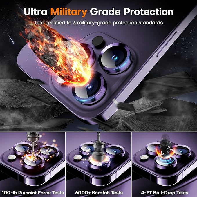 Camera Lens Protector for iPhone 17 Pro Max/17 Pro/16 Pro Max/16 Pro/15 Pro Max/15 Pro/14 Pro Max/14 Pro, Tempered Glass Metal Individual Camera Cover[Anti-drop] Case Friendly-Deep Purple