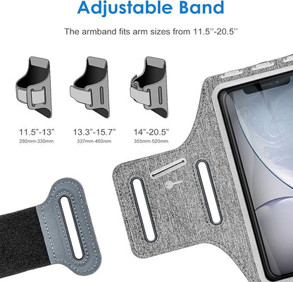 JETech Phone Armband Holder with Key Holder and Card Slot for Phone Upto 6.2 inch, iPhone 16e/16/15 Pro/15/14 Pro/14/13 Pro/13, Galaxy S23/S22, Pixel 8a, Water Resistant, Adjustable Band (Grey)
