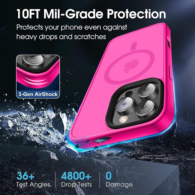 Strong Magnetic for iPhone 16 Pro Max case [10Ft Military-Grade Protection] Compatible with fit MagSafe Shockproof Slim Thin Cover case for iPhone 16 Pro Max 6.9 inch, Pink