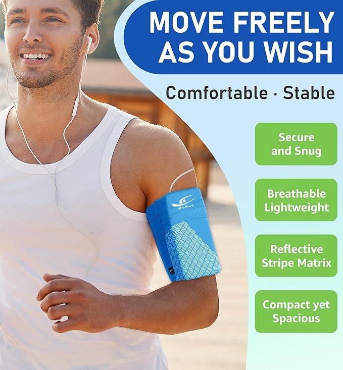 HiRui Universal Sports Armband Cell Phone Armband Sleeves Running Armband for Exercise Workout, Compatible with iPhone 17/17Plus/Pro/16/15/15Plus/14 Samsung Galaxy All Phones (Small, Blue)