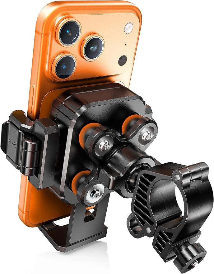 TOPGO Dual Vibration Dampener Motorcycle Phone Mount Holder - [Not Block Camera] Motorcycle Cell Phone Holder, Bike Phone Mount, Fit iPhone 17/16/15/14/13 Pro Max, 4.7-6.7" Phones, Black