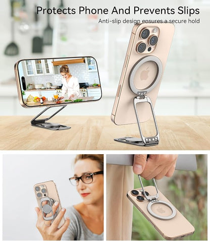 Magnetic Phone Ring Holder for MagSafe Phone Grip & Kickstand, Strong Dual-Sided Magnets Compatible with MagSafe Car Mount Gym for iPhone 17/16 Pro Max 15/14/13/12 and Android Phone Cases (Titanium)