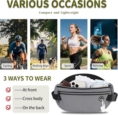 Slim Running Belt for Women Men Runners Fanny Packs With Phone Holder Hidden Pockets Exercise Waist Bag for Marathon Workout