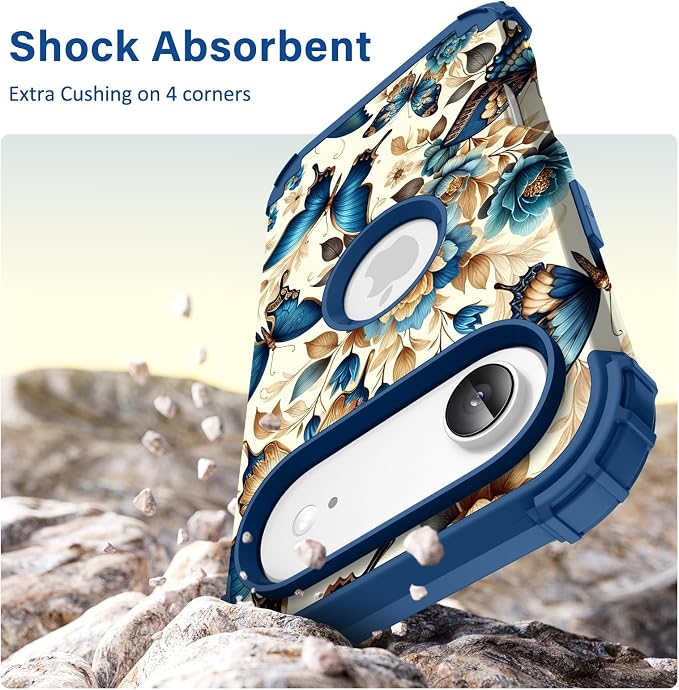 Hocase for iPhone Air Case 6.5", Heavy Duty Shockproof Protection Soft Silicone Rubber+Hard Plastic Bumpers Hybrid Protective Case for iPhone Air 2025 - Blue Butterflies