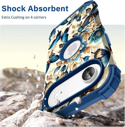 Hocase for iPhone Air Case 6.5", Heavy Duty Shockproof Protection Soft Silicone Rubber+Hard Plastic Bumpers Hybrid Protective Case for iPhone Air 2025 - Blue Butterflies