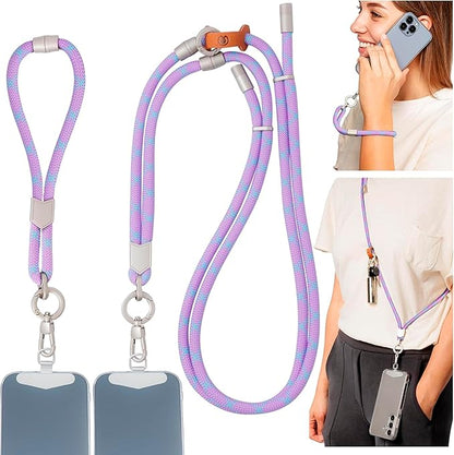 Pulpo 2 in 1 Anti Theft Phone Lanyard and Wrist Strap for iPhone and Android, Adjustable Cell Phone Leash and Universal Tether, Hands Free Strap for Travel Running and Everyday Use, Lavender & Blue