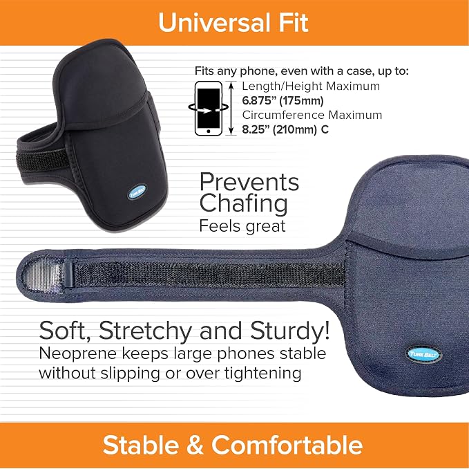 Tune Belt AB93 Running Armband: Easy-Access (Slide Phone in/Out); Universal No-Bounce Fit for iPhone Pro Max & Galaxy Ultra; Soft, Stretchy, Water-Resistant with Key/Card Pocket for Workouts & Sports