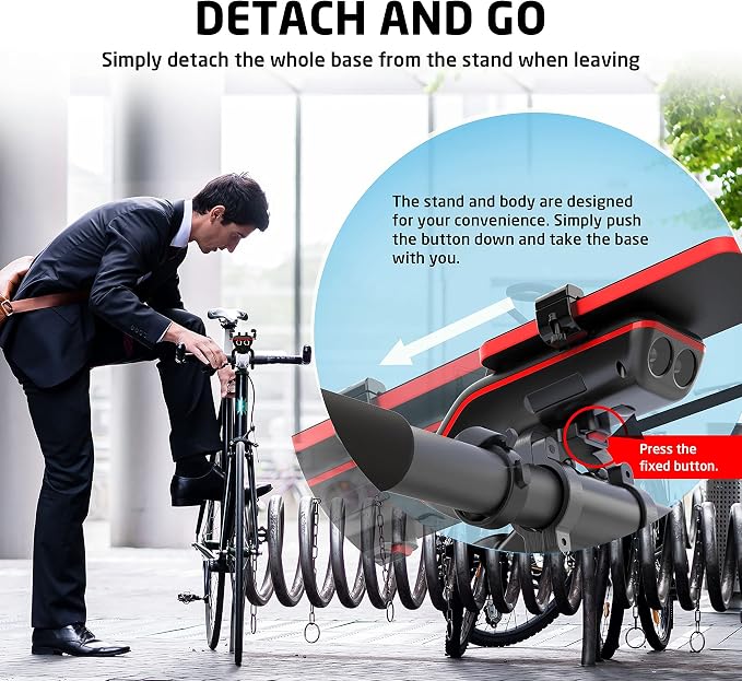 UPPEL Bluetooth Speaker Bicycle, Multifunctional Bike Phone Holder 10-in-1- LED Light - Bike Horn - Microphone - Ideal for Road & Mountain Bike (Black)