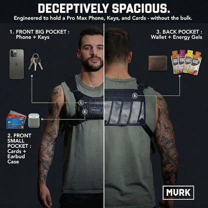MVRK Water Resistant Running Vest Chest Pack, Phone Holder for Running, Lightweight Training Pack with Reflective Detail