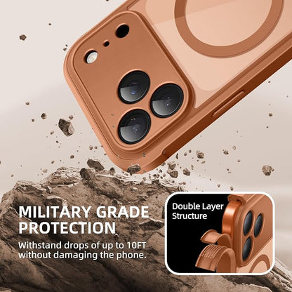 BERFY for iPhone 17 Pro Case, Compatible with MagSafe, Built-in Privacy Screen Protector, Camera Protection, Shockproof Full Body Phone Case 6.3", Clear Dark Orange