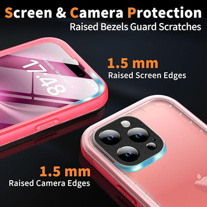 Cozycase for iPhone 16 Pro Case Waterproof - 360 Heavy Duty with Screen/Camera Protector Shockproof IP68 Underwater Dustproof Water Dust Shock Proof Full Body/Front and Back Case Pink/Frosted Clear