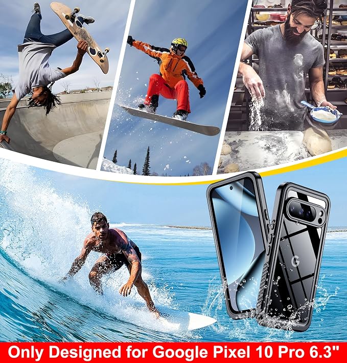 SPIDERCASE ONLY Designed for Google Pixel 10 Pro Case Waterproof, [12FT Military-Grade Drop Protection] IP68 Water Resistance [Anti-Peeping Screen Protector] Full Body Sealed Phone Case 6.3", Black
